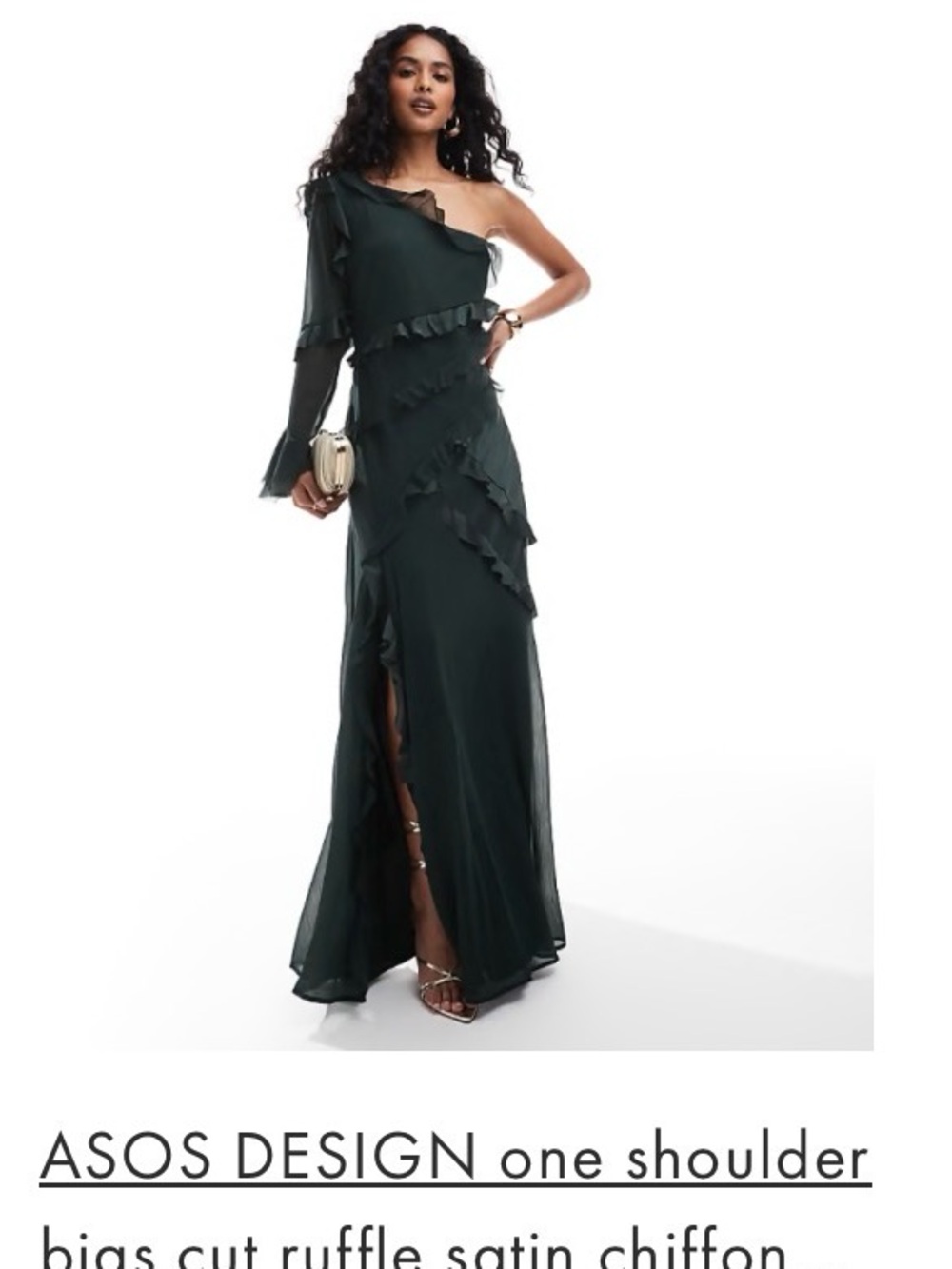 ASOS One-Shoulder Ruffle Maxi Dress in Dark Green